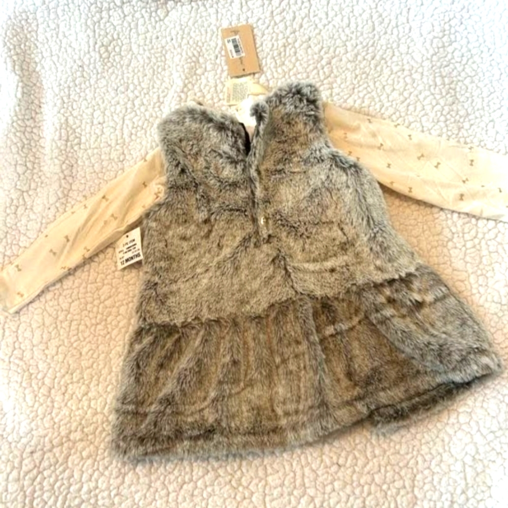 New with tags First impressions long sleeve fur girl dress size 12 months